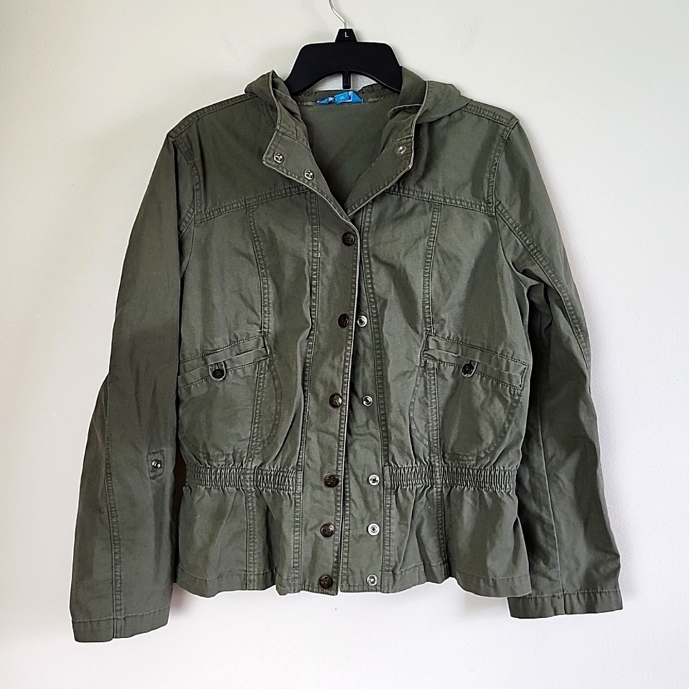 L'AMOUR Nanette Lapore Olive Green Peplum Anorak Jacket Women's XL